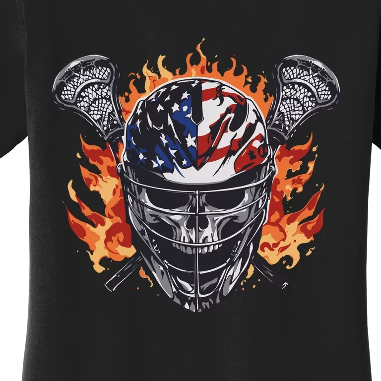 Lacrosse Skull Flames Women's T-Shirt