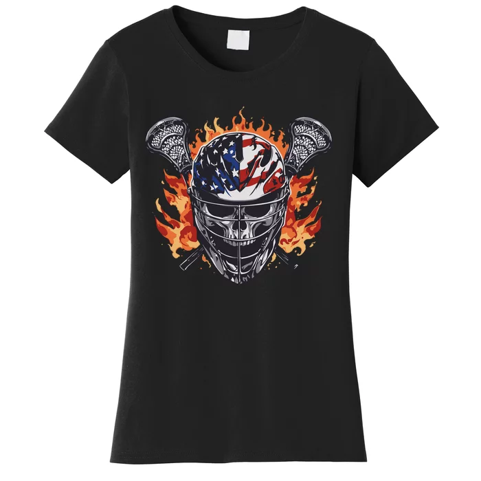 Lacrosse Skull Flames Women's T-Shirt