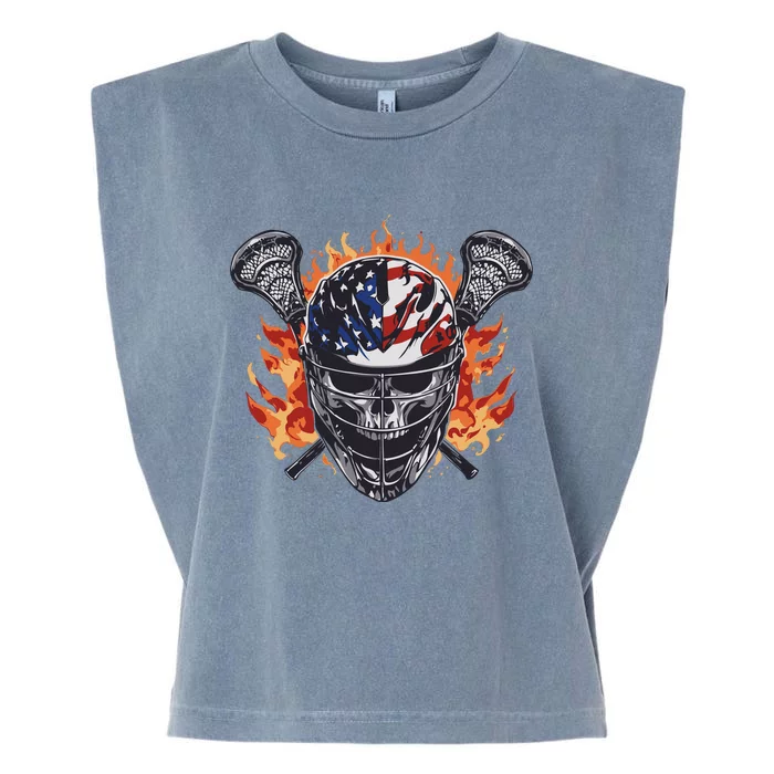 Lacrosse Skull Flames Garment-Dyed Women's Muscle Tee