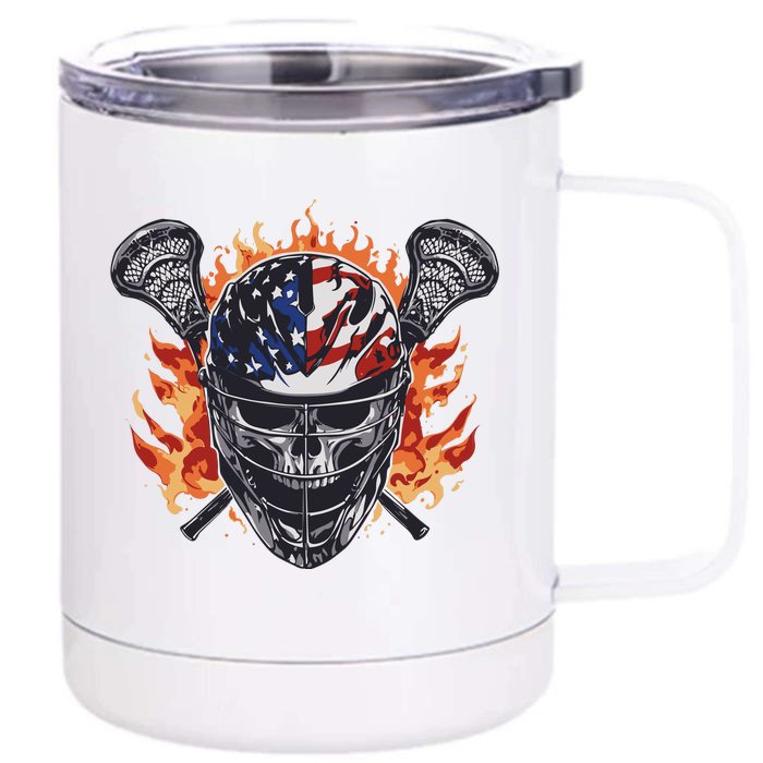 Lacrosse Skull Flames Front & Back 12oz Stainless Steel Tumbler Cup