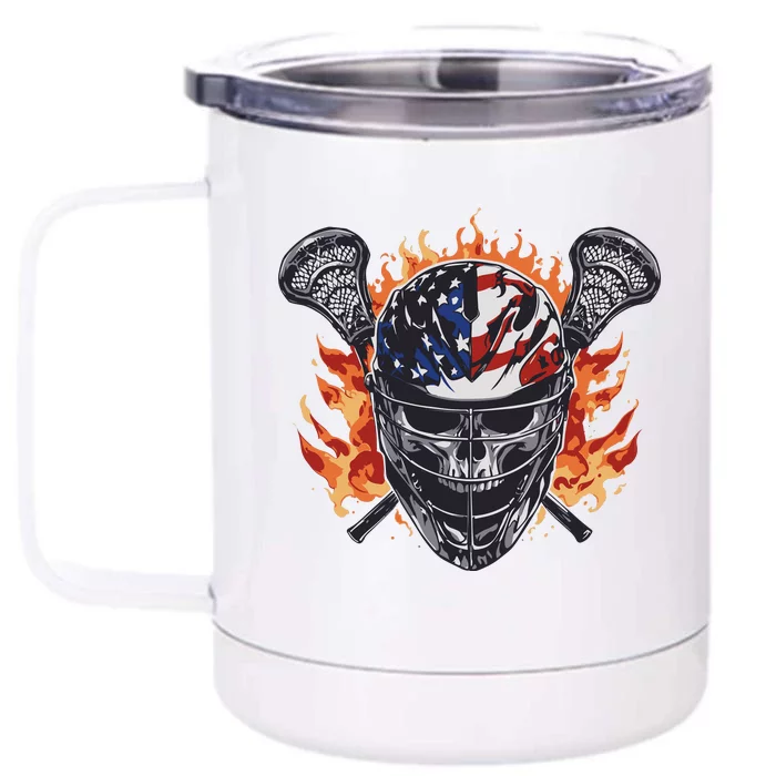 Lacrosse Skull Flames Front & Back 12oz Stainless Steel Tumbler Cup