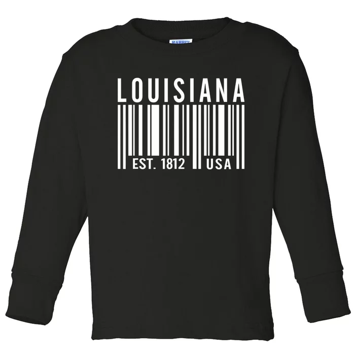 Louisiana State Funny Barcode Usa Souvenirs Louisiana Toddler Long Sleeve Shirt