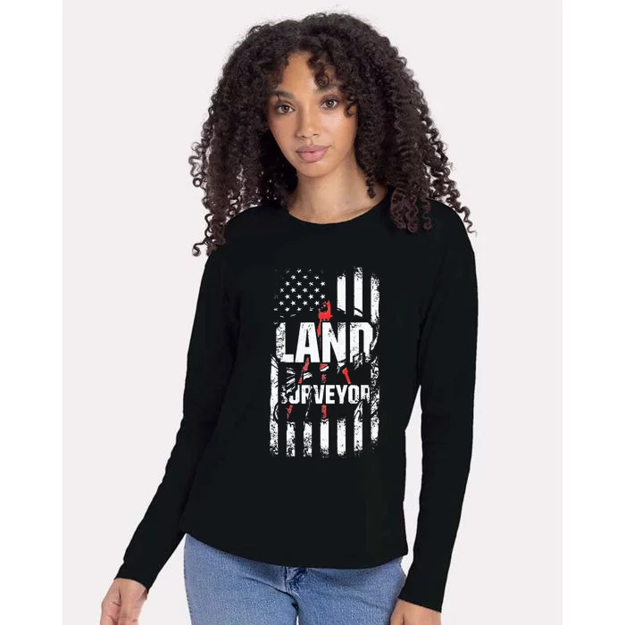 Land Surveying Flag Funny Surveyor Gifts Womens Cotton Relaxed Long Sleeve T-Shirt