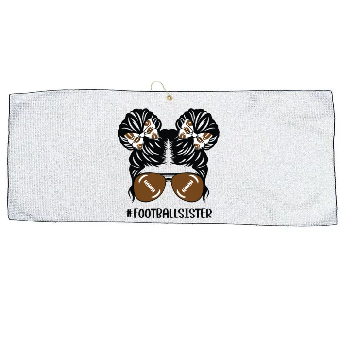 Little Sister Football Lover Messy Bun Hair Sisters Large Microfiber Waffle Golf Towel