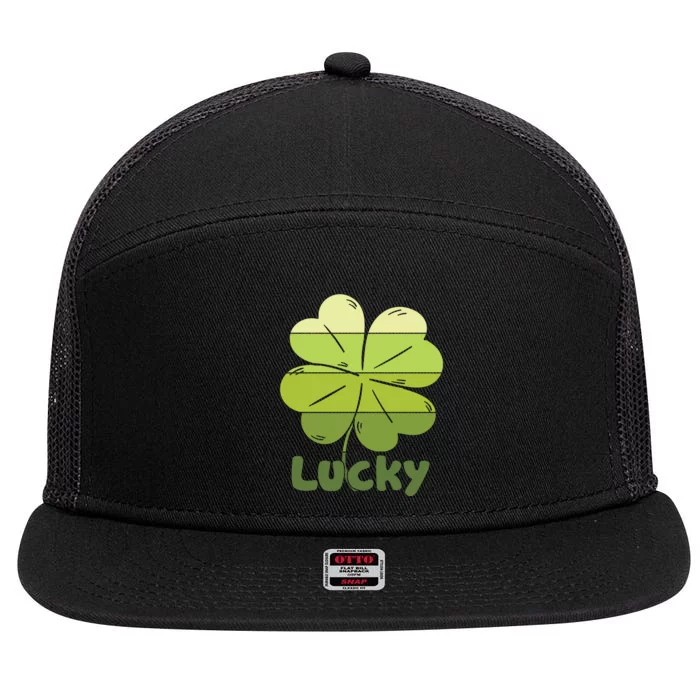 Lucky Shamrock Green Pattern 7 Panel Mesh Trucker Snapback Hat