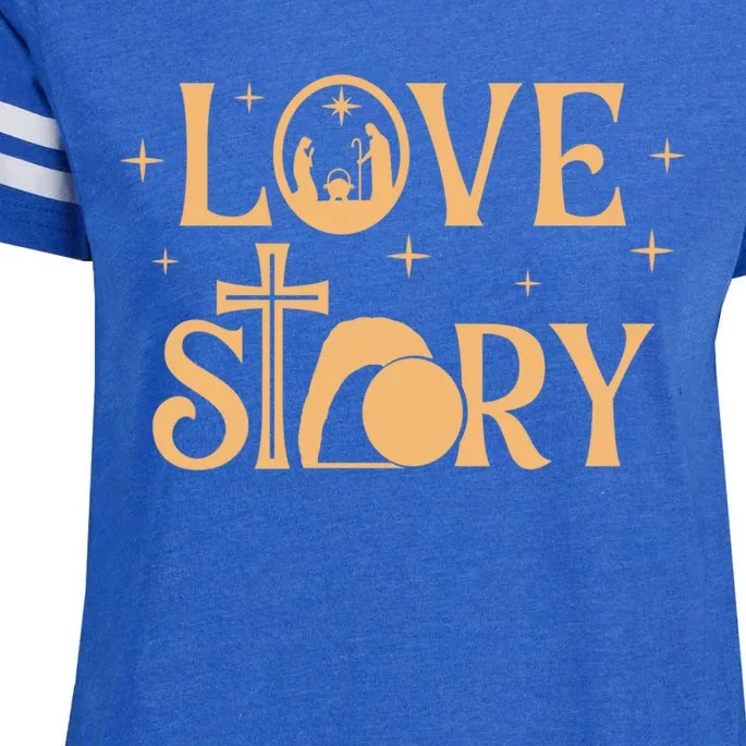 Love Story God Christmas Nativity Cross Empty Tomb Jesus Enza Ladies Jersey Football T-Shirt