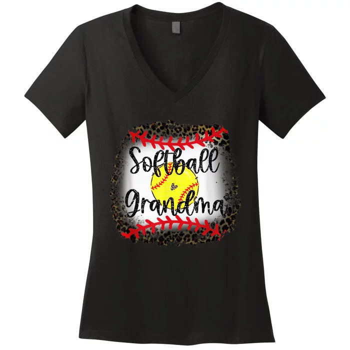 Leopard Softball Grandma - Softball Grandma Women's V-Neck T-Shirt