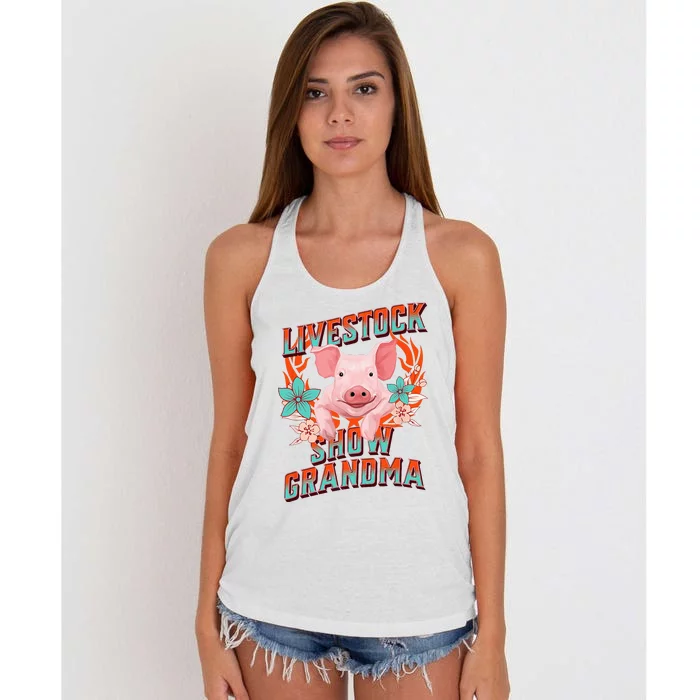 LIVESTOCK SHOW GRANDMA Showing Pigs At The Fair Women's Knotted Racerback Tank