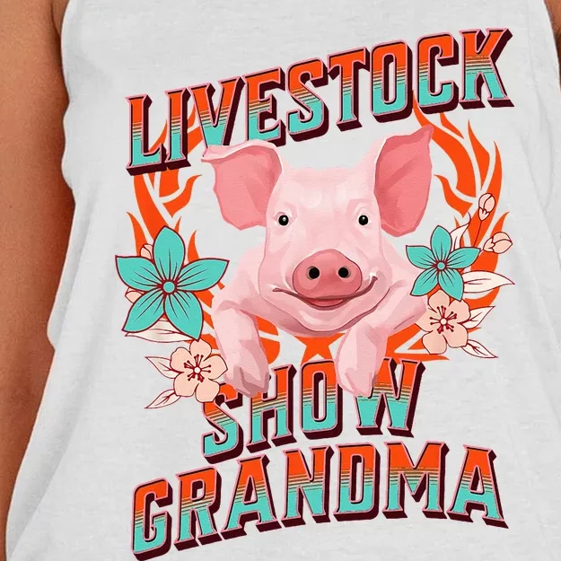 LIVESTOCK SHOW GRANDMA Showing Pigs At The Fair Women's Knotted Racerback Tank