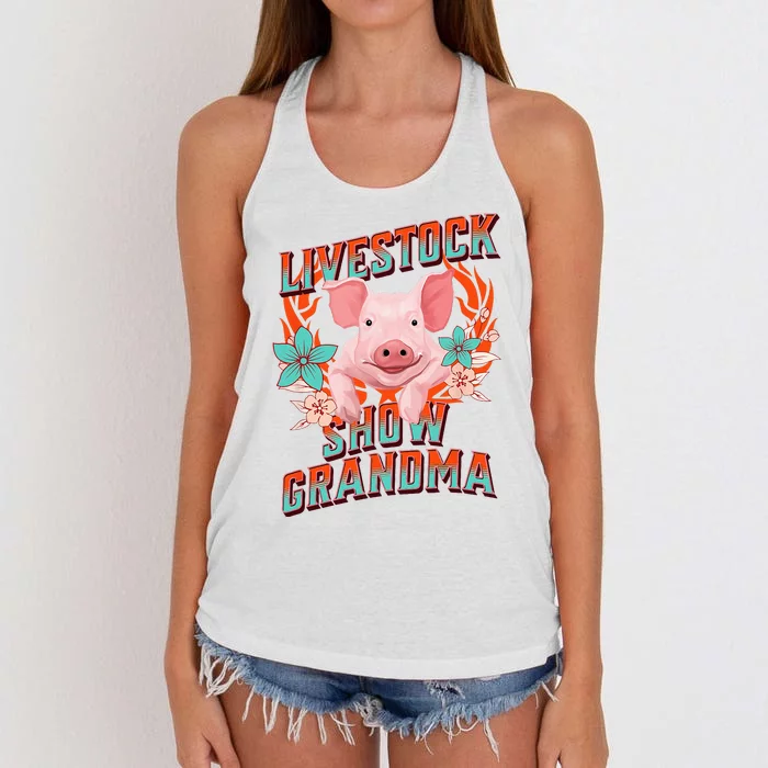 LIVESTOCK SHOW GRANDMA Showing Pigs At The Fair Women's Knotted Racerback Tank