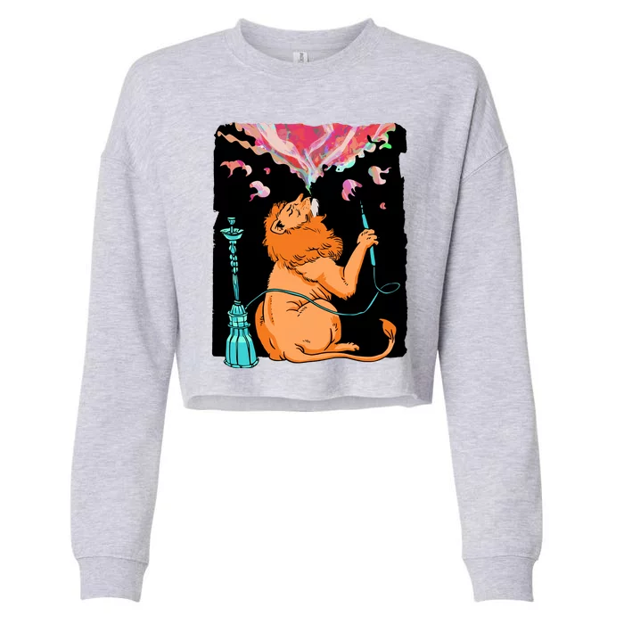 Lion Smoking Hookah Cropped Pullover Crew