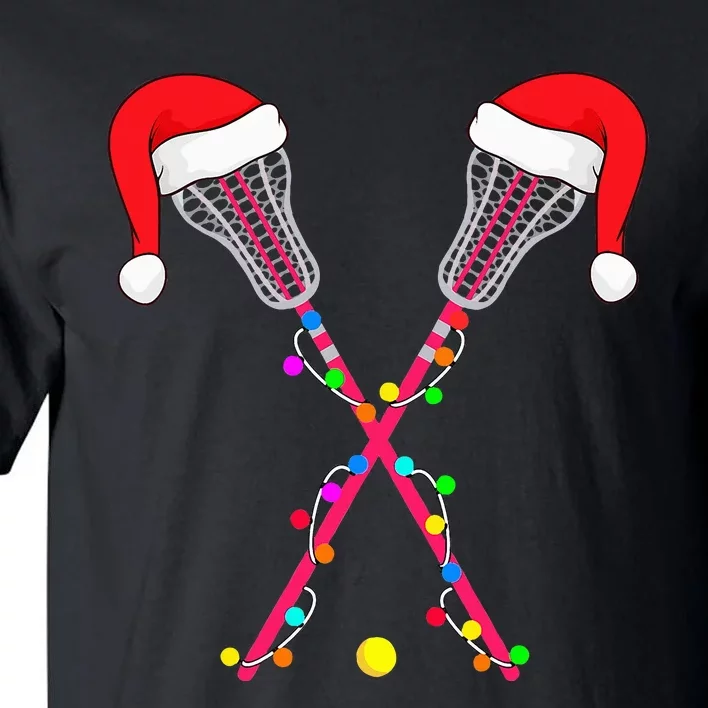 Lacrosse Santa Hat Christmas Lights Funny Sport Xmas Tall T-Shirt