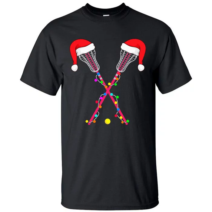 Lacrosse Santa Hat Christmas Lights Funny Sport Xmas Tall T-Shirt