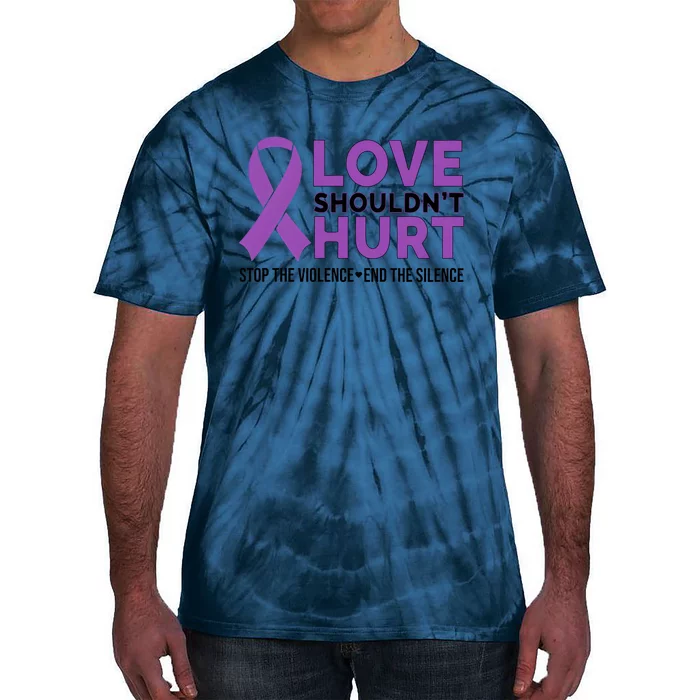 Love ShouldnT Hurt Domestic Violence Awareness Purple Ribbon Tie-Dye T-Shirt