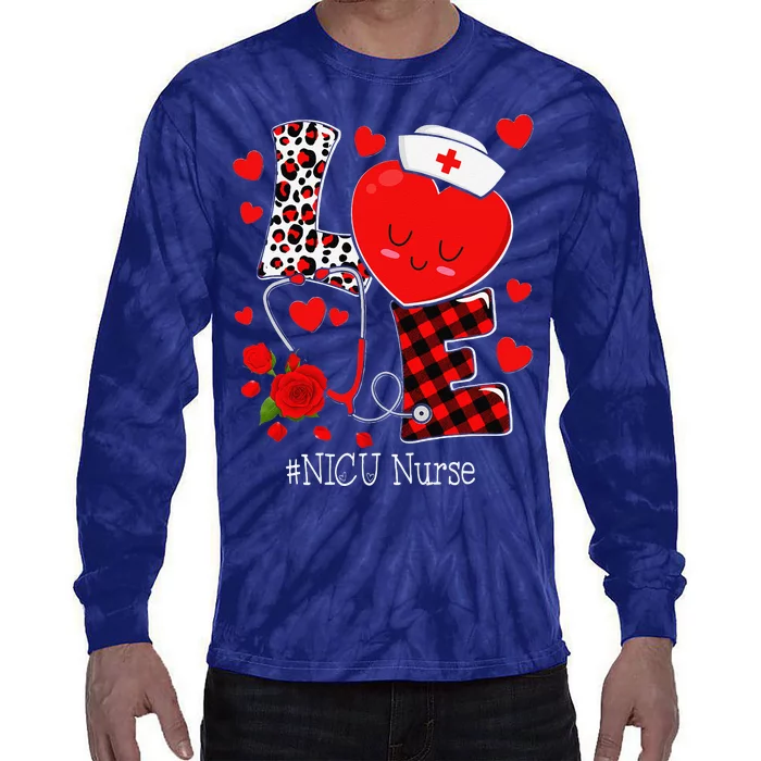 Love Stethoscope Heart NICU Nurse Valentines Day Tie-Dye Long Sleeve Shirt