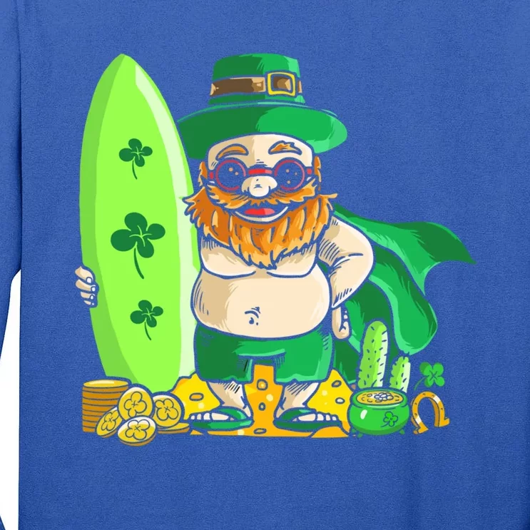 Leprechaun Surfing Hawaiian Summer St Patty's Day Gift Tall Long Sleeve T-Shirt