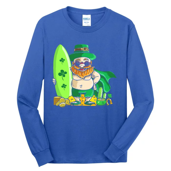 Leprechaun Surfing Hawaiian Summer St Patty's Day Gift Tall Long Sleeve T-Shirt