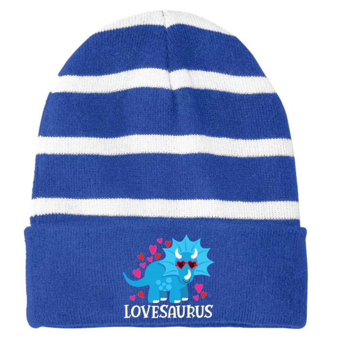 Lovesaurus Steal Hearts Valentine's Day Dinosaur Cute Gift Striped Beanie with Solid Band