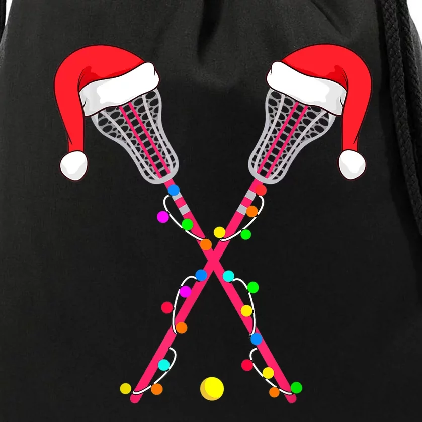 Lacrosse Santa Hat Christmas Lights Funny Sport Xmas Boys TShirt Drawstring Bag