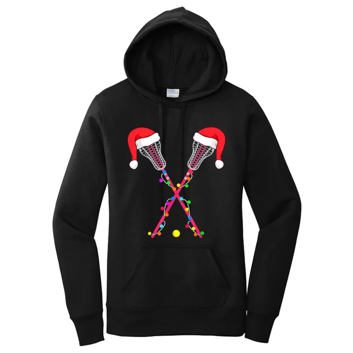 Lacrosse Santa Hat Christmas Lights Funny Sport Xmas Boys TShirt Women's Pullover Hoodie