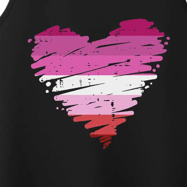 Lesbian Scribble Heart Cute Femme LGBTQ Pride Flag Women Performance Tank