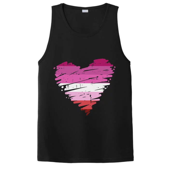 Lesbian Scribble Heart Cute Femme LGBTQ Pride Flag Women Performance Tank