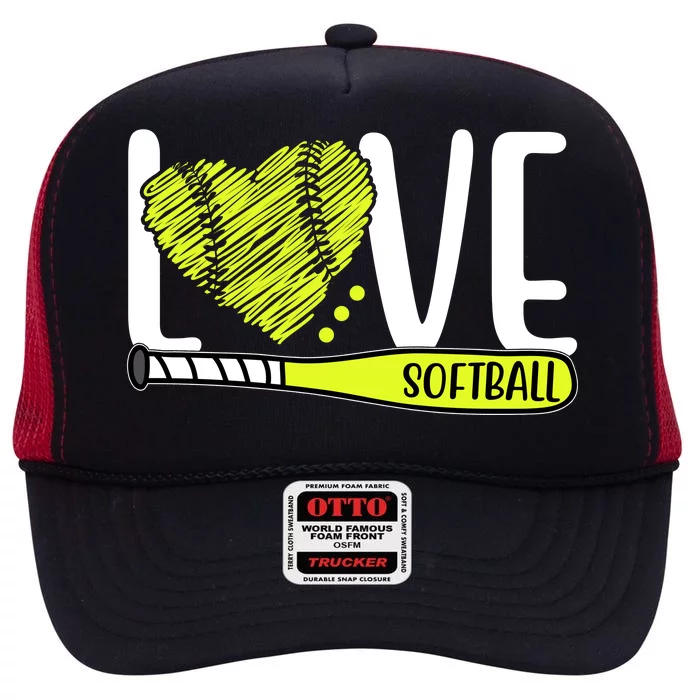 Love Softball Hobby Sport Gift High Crown Mesh Trucker Hat