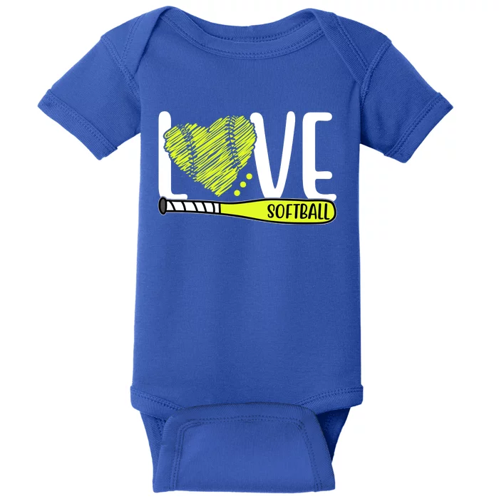 Love Softball Hobby Sport Gift Baby Bodysuit