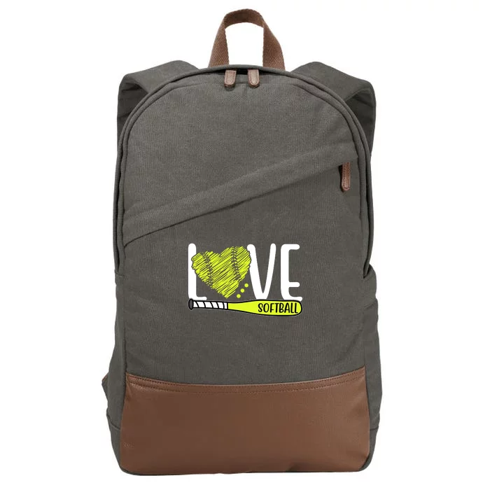 Love Softball Hobby Sport Gift Cotton Canvas Backpack