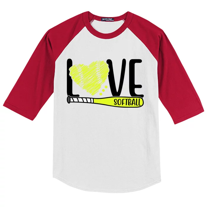 Love Softball Hobby Sport Gift Kids Colorblock Raglan Jersey