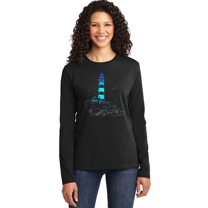 Lighthouse Seaside House Sailing Sea Beach Life Boating Ladies Long Sleeve Shirt