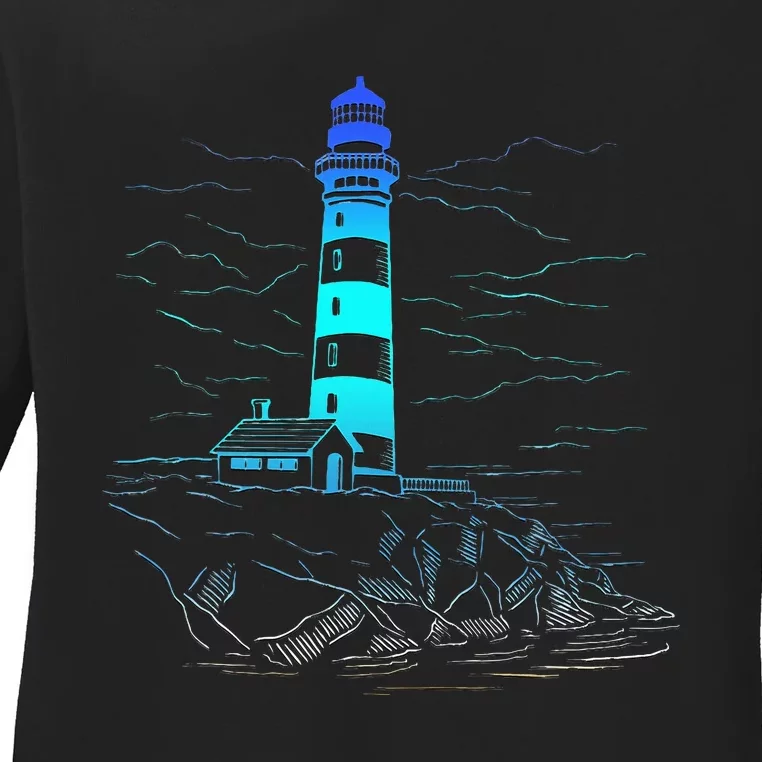 Lighthouse Seaside House Sailing Sea Beach Life Boating Ladies Long Sleeve Shirt