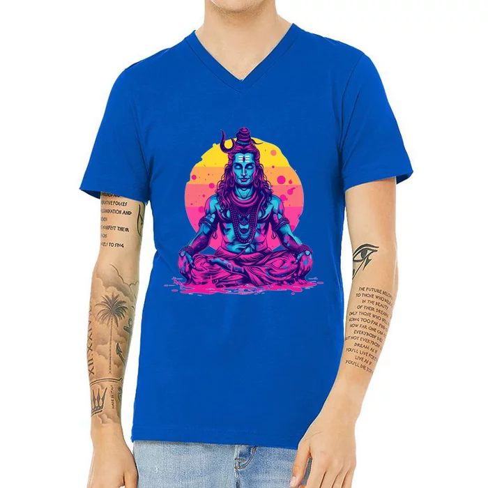 Lord Shiva Hindu God Worshipping Cool Gift V-Neck T-Shirt