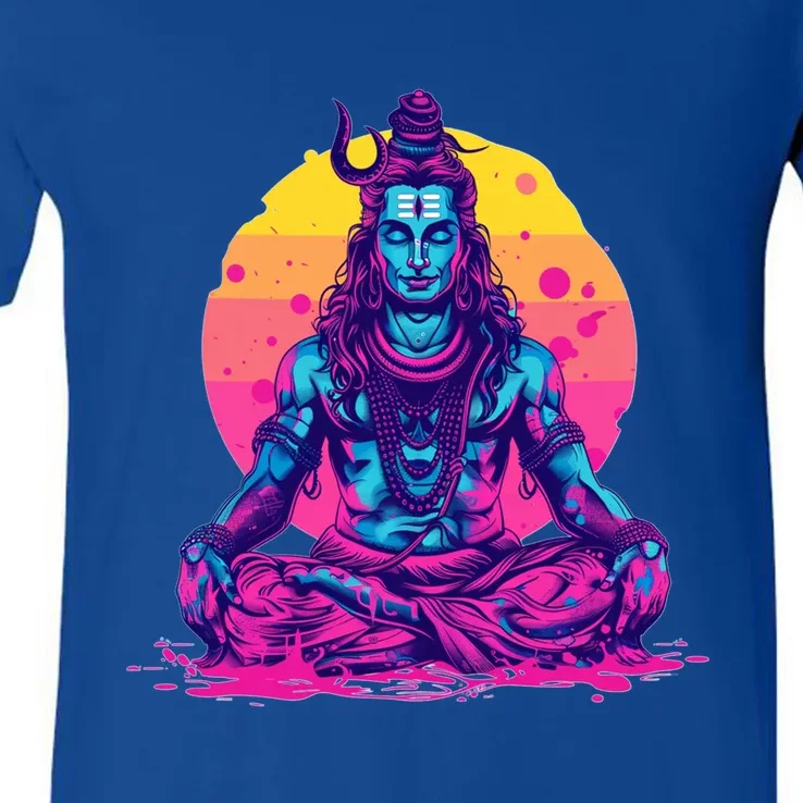 Lord Shiva Hindu God Worshipping Cool Gift V-Neck T-Shirt