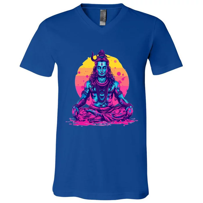 Lord Shiva Hindu God Worshipping Cool Gift V-Neck T-Shirt