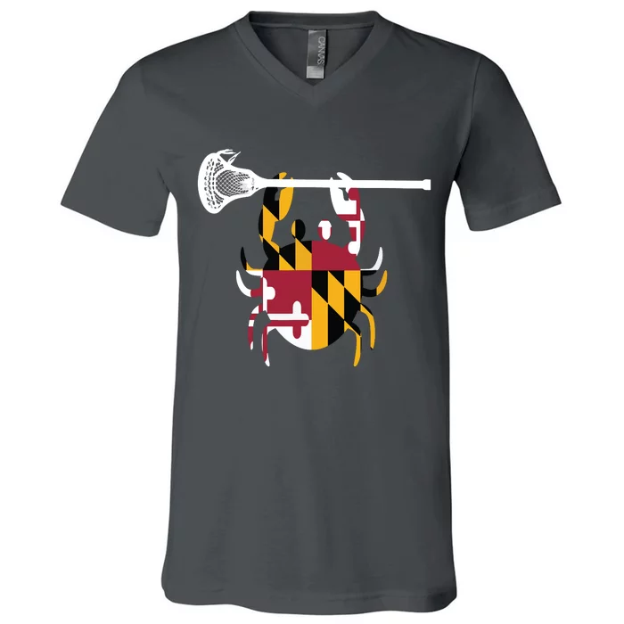 Lacrosse Shirts Helmet Sticks LAX Maryland Flag Gift V-Neck T-Shirt