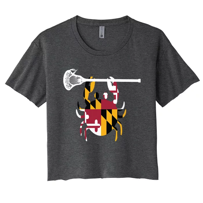 Lacrosse Shirts Helmet Sticks LAX Maryland Flag Gift Women's Crop Top Tee