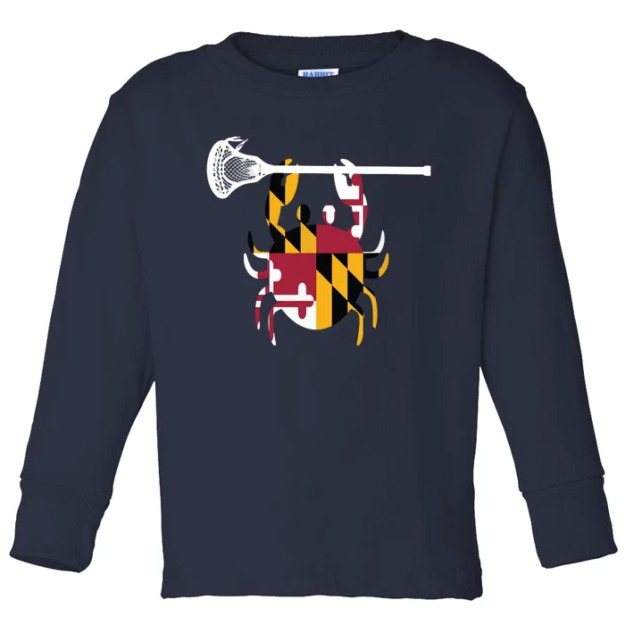 Lacrosse Shirts Helmet Sticks LAX Maryland Flag Gift Toddler Long Sleeve Shirt