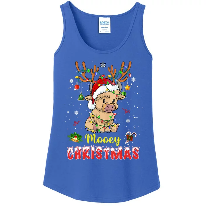 Light Santa Hat Mooey Christmas Gift Highland Cow Xmas Gift Ladies Essential Tank