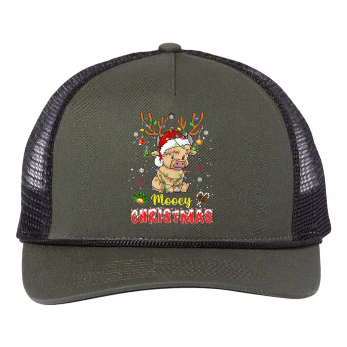 Light Santa Hat Mooey Christmas Gift Highland Cow Xmas Gift Retro Rope Trucker Hat Cap