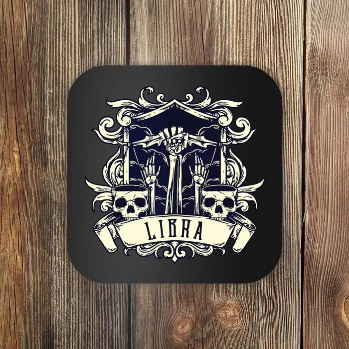 Libra Skull Horoscope Personality Zodiac Birthday Coaster