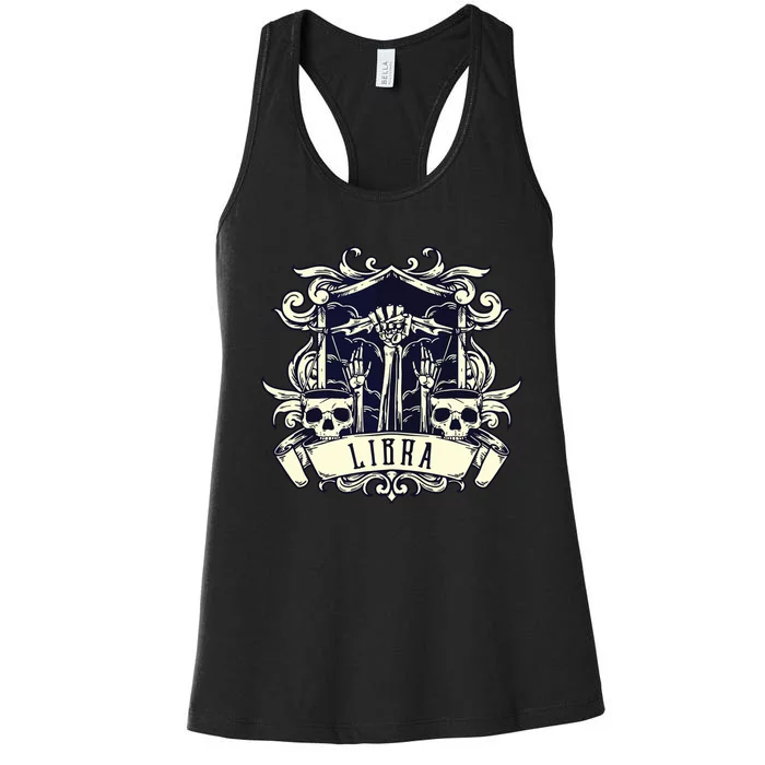 Libra Skull Horoscope Personality Zodiac Birthday Women's Racerback Tank