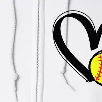 Love Softball Heart Full Zip Hoodie