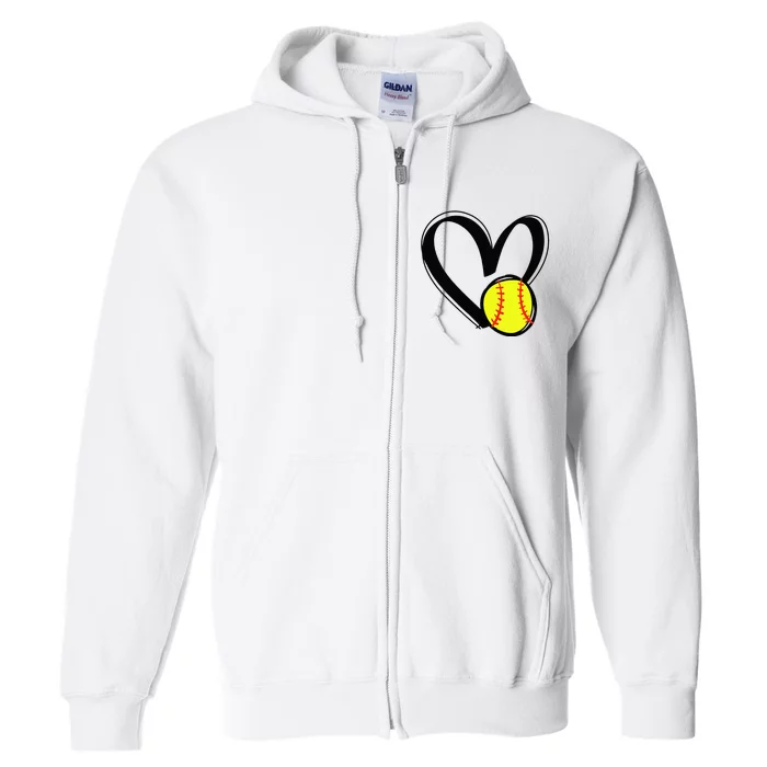 Love Softball Heart Full Zip Hoodie