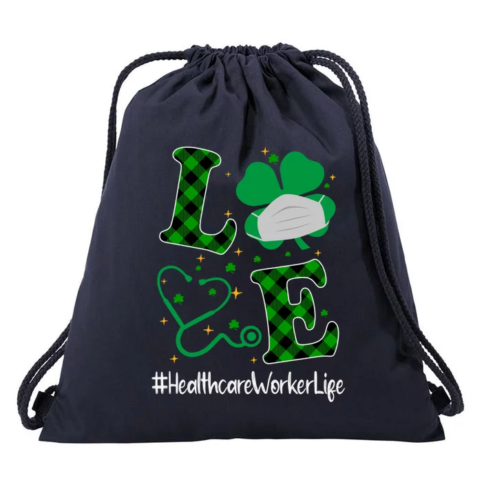 Love Stethoscope Healthcare Worker Life Shamrock Gift Drawstring Bag