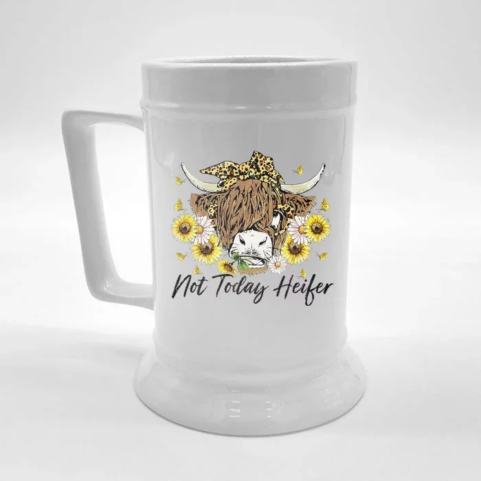 Leopard Sunflower Highland Cow Not Today Heifer Western Front & Back Beer Stein