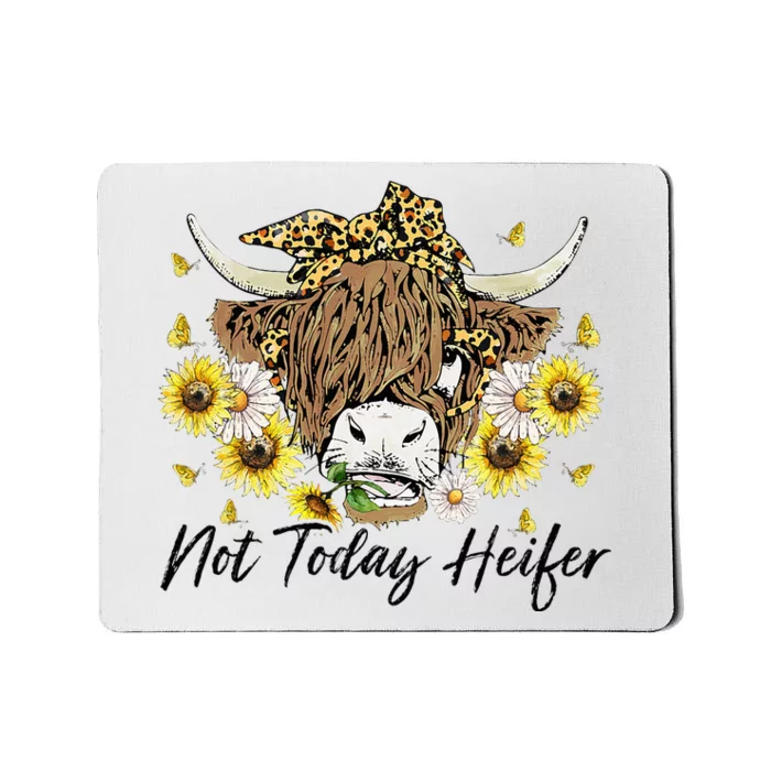 Leopard Sunflower Highland Cow Not Today Heifer Western Mousepad