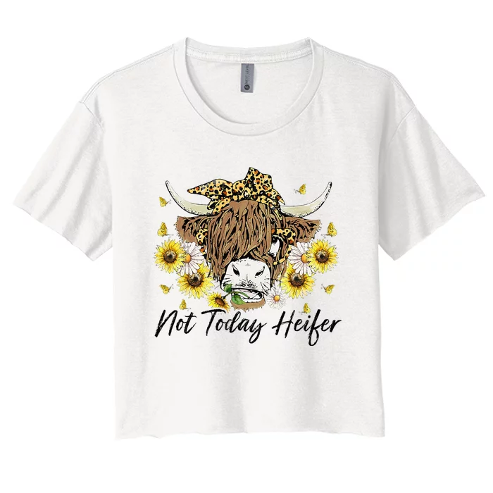 Leopard Sunflower Highland Cow Not Today Heifer Western Women's Crop Top Tee