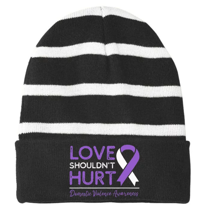 Love Shouldnt Hurt Wear Purple Domestic Violence Awareness Striped Beanie with Solid Band