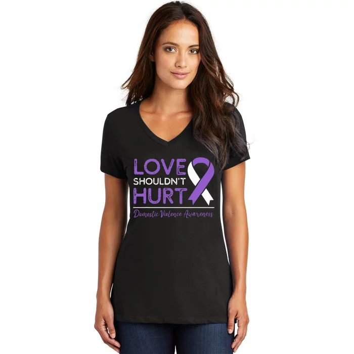 Love Shouldnt Hurt Wear Purple Domestic Violence Awareness Women's V-Neck T-Shirt